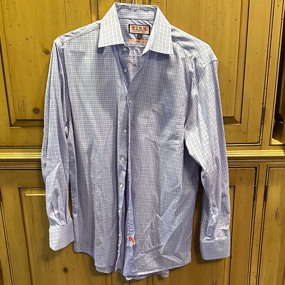 PINK Thomas Pink Men's Light Purple Plaid Shirt